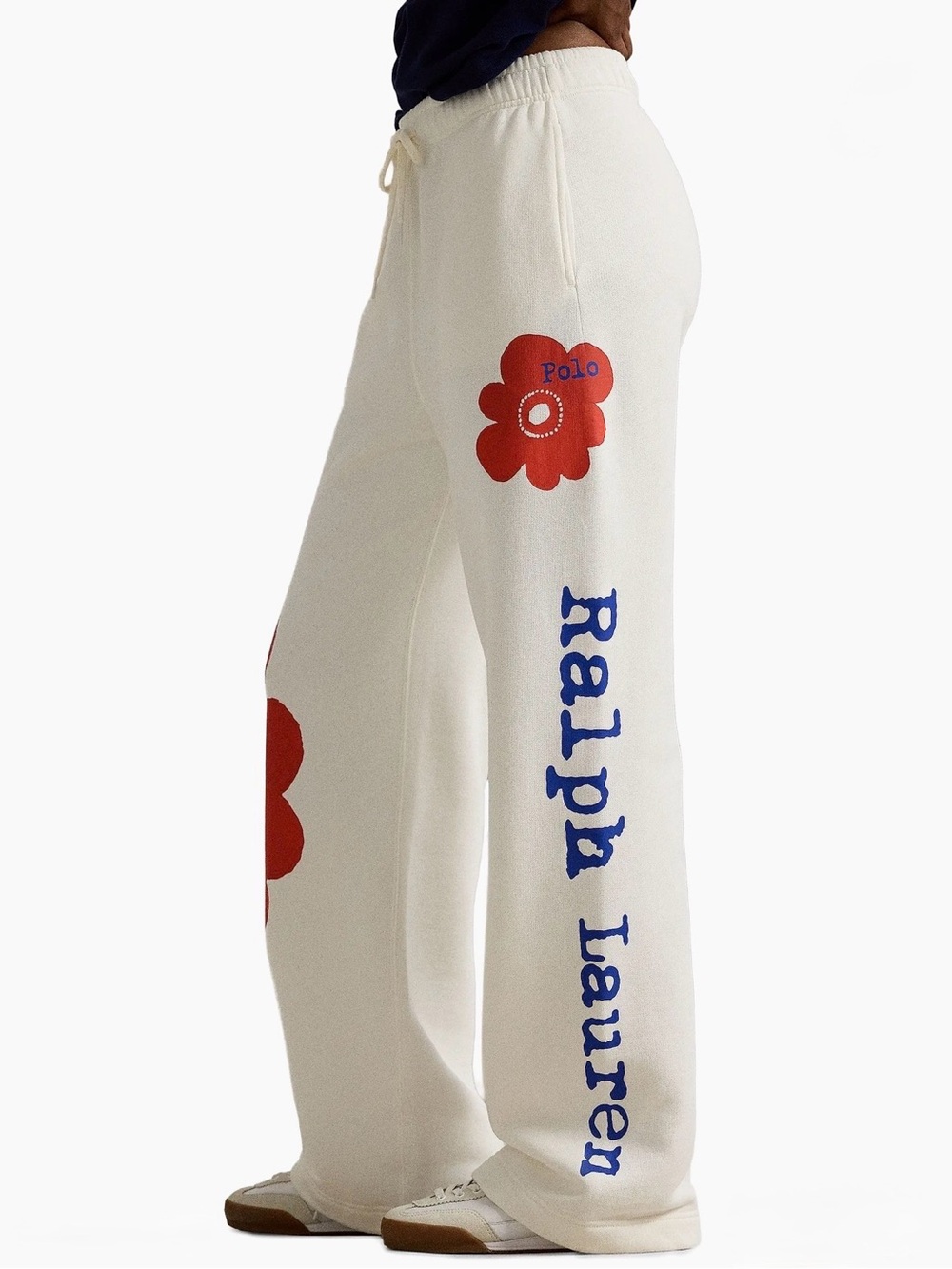 Ralph Lauren Cream Sweatpants with Red Floral & Blue Logo